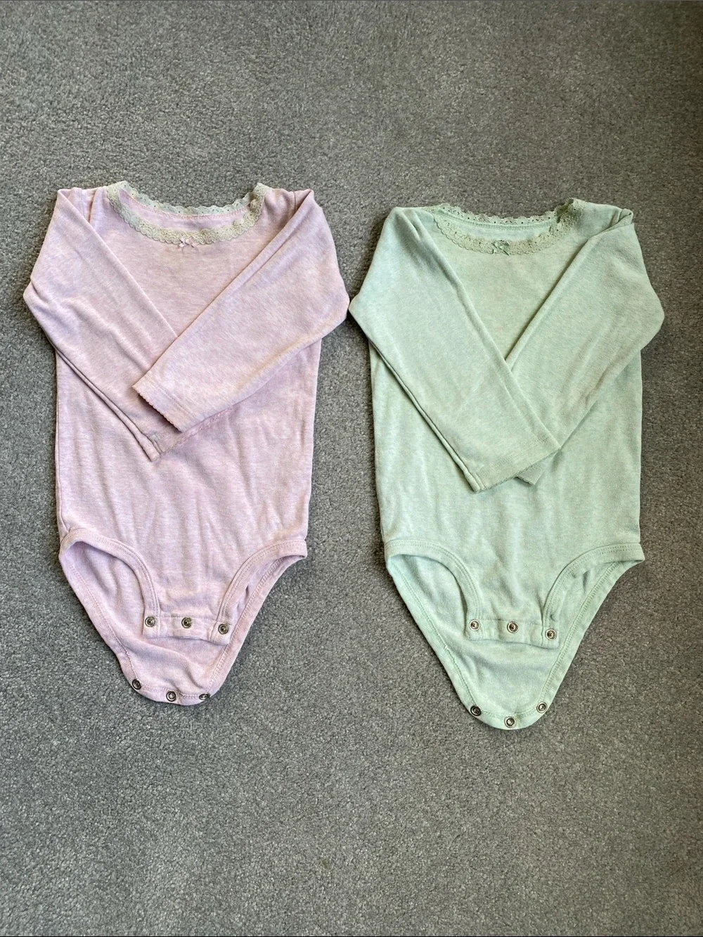 Carter's Long-Sleeve Baby Bodysuits in Light Pink & Sage Green